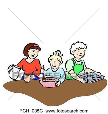 Clip Art - two women and 
girl preparing 
food. fotosearch 
- search clipart, 
illustration, 
drawings and vector 
eps graphics images