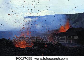 Stock Photograph - reunion, piton 
de la fournaise 
volcano, hot lava 
erupting. fotosearch 
- search stock 
photos, pictures, 
images, and photo 
clipart