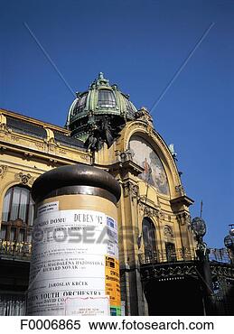 Stock Image - prague, posters 
in front of the 
municipal house. 
fotosearch - search 
stock photos, 
pictures, images, 
and photo clipart