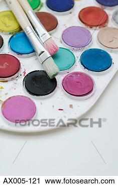 Arquivo de Fotografia - close-up,  paleta, 
 pincéis. fotosearch 
- busca de fotos, 
imagens e clipart