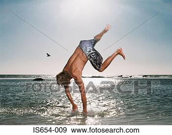 Stock Photograph - man cartwheeling 
in the sea. fotosearch 
- search stock 
photos, pictures, 
images, and photo 
clipart