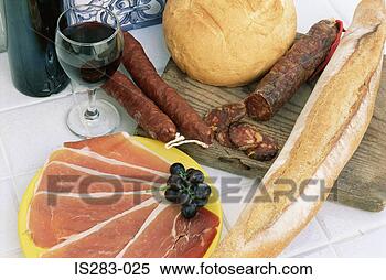 Stock Image - cold meats with 
bread and wine. 
fotosearch - search 
stock photos, 
pictures, images, 
and photo clipart