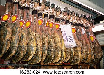 Stock Photo - hams in la boqueria 
market barcelona. 
fotosearch - search 
stock photos, 
pictures, images, 
and photo clipart