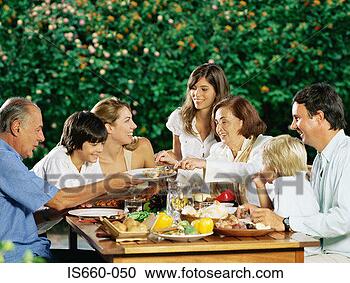 Stock Photography - family sharing 
a meal outdoors. 
fotosearch - search 
stock photos, 
pictures, images, 
and photo clipart