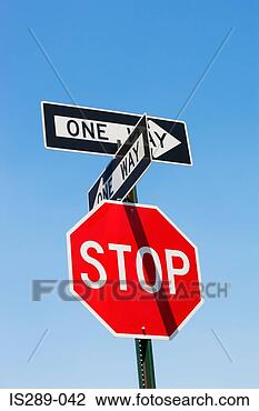 Stock Photo - stop sign and 
one way signs. 
fotosearch - search 
stock photos, 
pictures, images, 
and photo clipart
