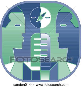 Banco de Imagem - relógio,   dois, 
  pessoas,   opostos, 
  opostos,   atrair, 
  perfil. fotosearch 
- busca de fotos, 
imagens e clipart