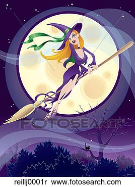 Stock Image - witch, sorceress, 
broom, broomstick, 
flying, full moon, 
magic. fotosearch 
- search stock 
photos, pictures, 
images, and photo 
clipart