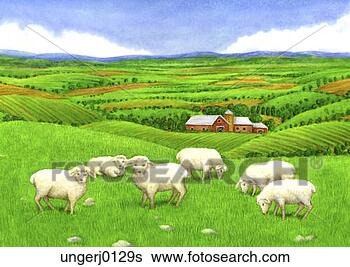 漫画图例 - sheep, 领域, 谷仓, 背景 ungerj0129