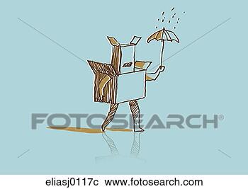 Stock Photography - raining,  shielding, 
 protecting,  
umbrella,  robot, 
 cardboard box. 
fotosearch - search 
stock photos, 
pictures, images, 
and photo clipart