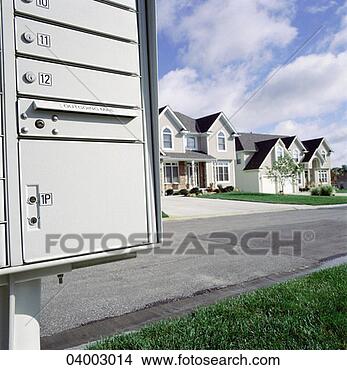 Stock Photo - a mail box on 
a suburban street. 
fotosearch - search 
stock photos, 
pictures, images, 
and photo clipart