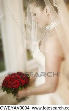 Stock Photo - side profile of 
a young bride 
holding a bouquet 
of roses. fotosearch 
- search stock 
photos, pictures, 
images, and photo 
clipart