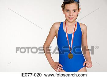 Stock Photography - a girl wearing 
a swimming medal. 
fotosearch - search 
stock photos, 
pictures, images, 
and photo clipart