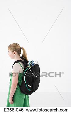 Stock Photo - girl with cables 
in backpack. fotosearch 
- search stock 
photos, pictures, 
images, and photo 
clipart