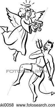 Stock Illustration - angel vs devil 
b&w. fotosearch 
- search clipart, 
illustration, 
drawings and vector 
eps graphics images