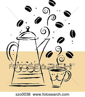 Stock Illustration - coffee pot, coffee 
beans, coffee 
cup. fotosearch 
- search clipart, 
illustration, 
drawings and vector 
eps graphics images