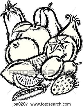 Stock Illustration - fruit and vegetable 
medley b&w. fotosearch 
- search clipart, 
illustration, 
drawings and vector 
eps graphics images
