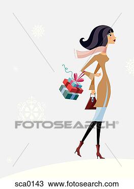 Drawing - winter shopping. 
fotosearch - search 
clipart, illustration, 
drawings and vector 
eps graphics images