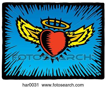 Clipart - heart with halo 
and wings. fotosearch 
- search clipart, 
illustration, 
drawings and vector 
eps graphics images