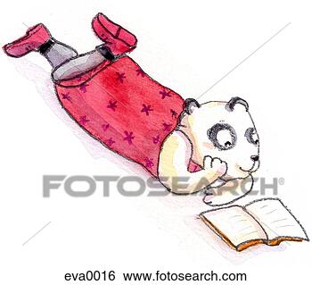 Stock Illustration - panda bear lying 
down and reading 
a book. fotosearch 
- search clipart, 
illustration, 
drawings and vector 
eps graphics images