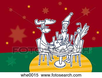 Stock Illustration - rudolph, santa, 
and angel having 
dinner. fotosearch 
- search clipart, 
illustration, 
drawings and vector 
eps graphics images