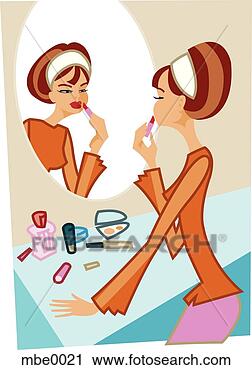 Clipart - woman putting 
lipstick on infront 
of a mirror. fotosearch 
- search clipart, 
illustration, 
drawings and vector 
eps graphics images