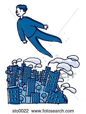 Clip Art - man flying over 
city. fotosearch 
- search clipart, 
illustration, 
drawings and vector 
eps graphics images