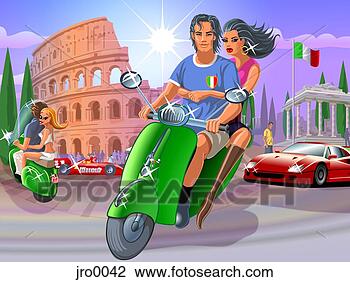 Clip Art - riding a moped 
in italy. fotosearch 
- search clipart, 
illustration, 
drawings and vector 
eps graphics images