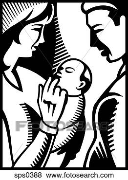 Stock Illustration - a black and white 
drawing of parents 
and infant. fotosearch 
- search clipart, 
illustration, 
drawings and vector 
eps graphics images