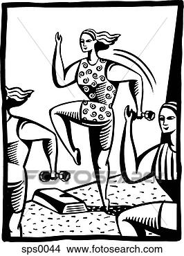Stock Illustration - a black and white 
illustration of 
women exercising 
at an aerobics. 
fotosearch - search 
clipart, illustration, 
drawings and vector 
eps graphics images