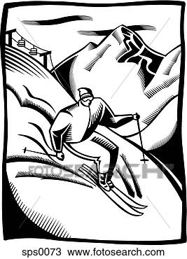 Drawing - a black and white 
illustration of 
a man skiing downhill. 
fotosearch - search 
clipart, illustration, 
drawings and vector 
eps graphics images