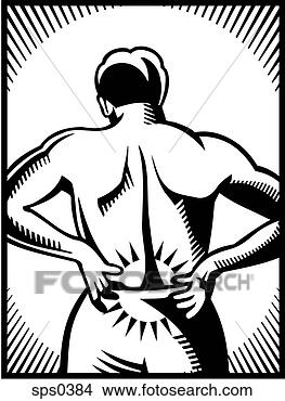 Stock Illustration - a black and white 
illustration of 
a man with lower 
back pain. fotosearch 
- search clipart, 
illustration, 
drawings and vector 
eps graphics images