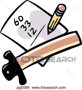 Stock Illustration - drawing of a builder's 
tool, a paper 
and a pencil. 
fotosearch - search 
clipart, illustration, 
drawings and vector 
eps graphics images