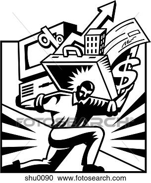 Stock Illustration - a man carrying 
a computer and 
a briefcase stuffed 
with various items. 
fotosearch - search 
clipart, illustration, 
drawings and vector 
eps graphics images