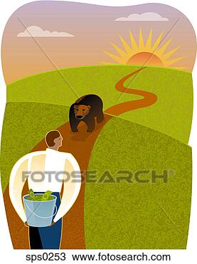 Drawing - a man holding 
a bucket of money 
and facing a bear. 
fotosearch - search 
clipart, illustration, 
drawings and vector 
eps graphics images