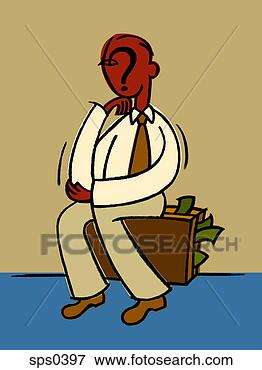 Stock Illustration - a man with a question 
mark on his face, 
 sits on a briefcase 
filled. fotosearch 
- search clipart, 
illustration, 
drawings and vector 
eps graphics images