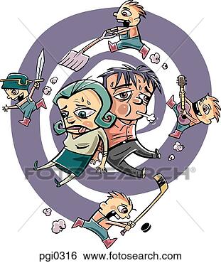 Stock Illustration - a picture of exhausted 
parents surrounded 
by four naughty 
kids. fotosearch 
- search clipart, 
illustration, 
drawings and vector 
eps graphics images