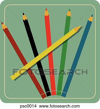 Stock Illustration - six color pencils 
display on a green 
baclground. fotosearch 
- search clipart, 
illustration, 
drawings and vector 
eps graphics images