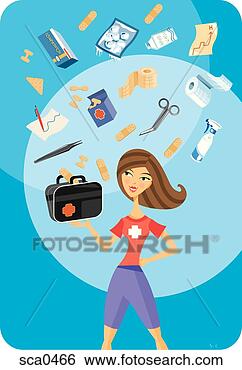 Stock Illustration - a woman carrying 
a first aid kit. 
fotosearch - search 
clipart, illustration, 
drawings and vector 
eps graphics images