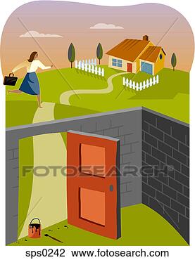Clip Art - a woman escaping 
through a painted 
door. fotosearch 
- search clipart, 
illustration, 
drawings and vector 
eps graphics images