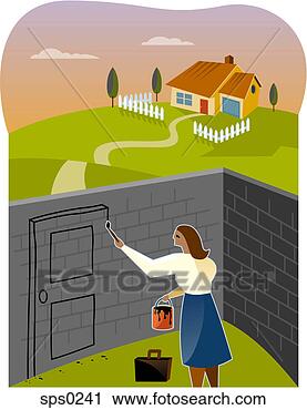 Clipart - a woman painting 
a door on a brick 
wall. fotosearch 
- search clipart, 
illustration, 
drawings and vector 
eps graphics images