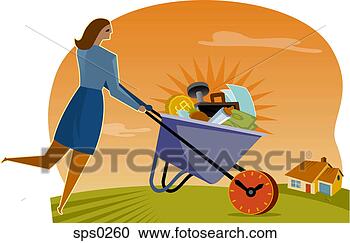 Stock Illustration - a woman pushing 
a wheelbarrow. 
fotosearch - search 
clipart, illustration, 
drawings and vector 
eps graphics images