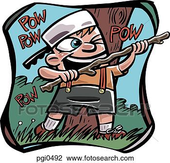 Clip Art - a young boy playing 
with a stick turned 
into a mock gun. 
fotosearch - search 
clipart, illustration, 
drawings and vector 
eps graphics images