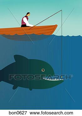 Stock Illustration - a businessman 
on a boat trying 
to catch a big 
fish. fotosearch 
- search clipart, 
illustration, 
drawings and vector 
eps graphics images