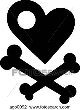 Clip Art - an illustration 
of a heart and 
cross bones. fotosearch 
- search clipart, 
illustration, 
drawings and vector 
eps graphics images