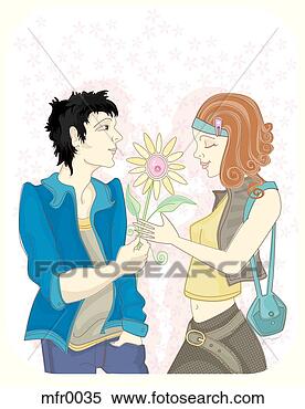 Stock Illustration - a man giving his 
girlfriend a flower. 
fotosearch - search 
clipart, illustration, 
drawings and vector 
eps graphics images