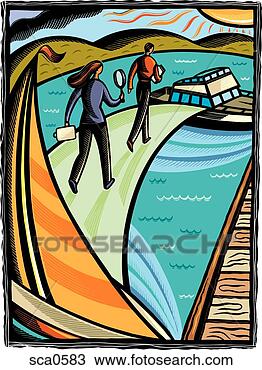 Stock Photo - a man and woman 
walking towards 
a boat to inspect 
it. fotosearch 
- search stock 
photos, pictures, 
images, and photo 
clipart