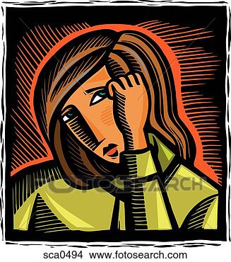 Stock Illustration - a sad woman holding 
her hand to her 
face. fotosearch 
- search clipart, 
illustration, 
drawings and vector 
eps graphics images