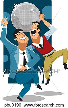 Stock Illustration - two men dancing 
at a night club 
with a disco ball 
in the background. 
fotosearch - search 
clipart, illustration, 
drawings and vector 
eps graphics images