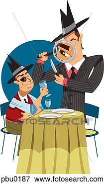 Stock Illustration - two men examining 
dinnerware and 
a wine glass for 
fingerprints. 
fotosearch - search 
clipart, illustration, 
drawings and vector 
eps graphics images