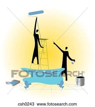 Drawing - two people renovating 
a bathroom. fotosearch 
- search clipart, 
illustration, 
drawings and vector 
eps graphics images